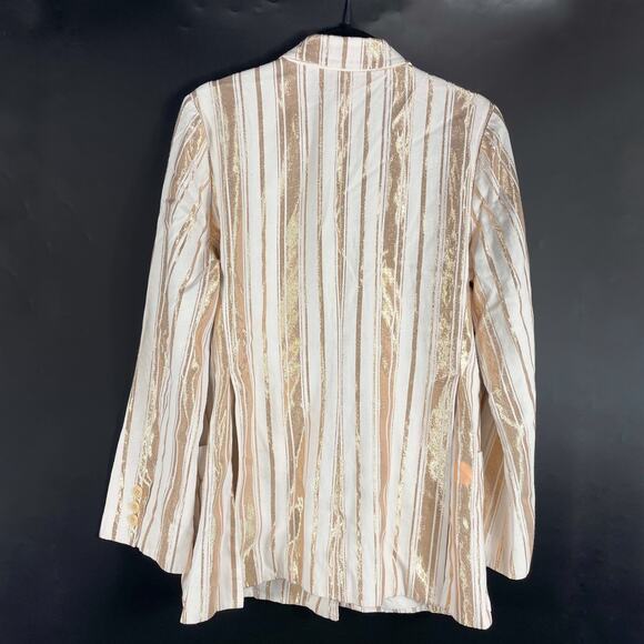 7 for All Mankind Shine Blazer Ivory Gold Stripe Button Front Double Breast Sz L - Picture 11 of 16